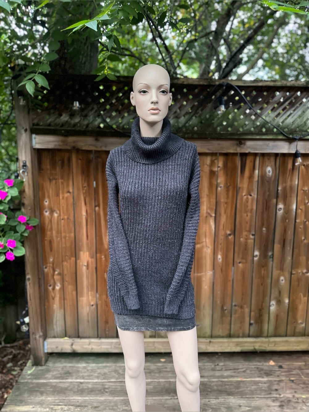 Charcoal Turtleneck Ribbed Knit Sweater